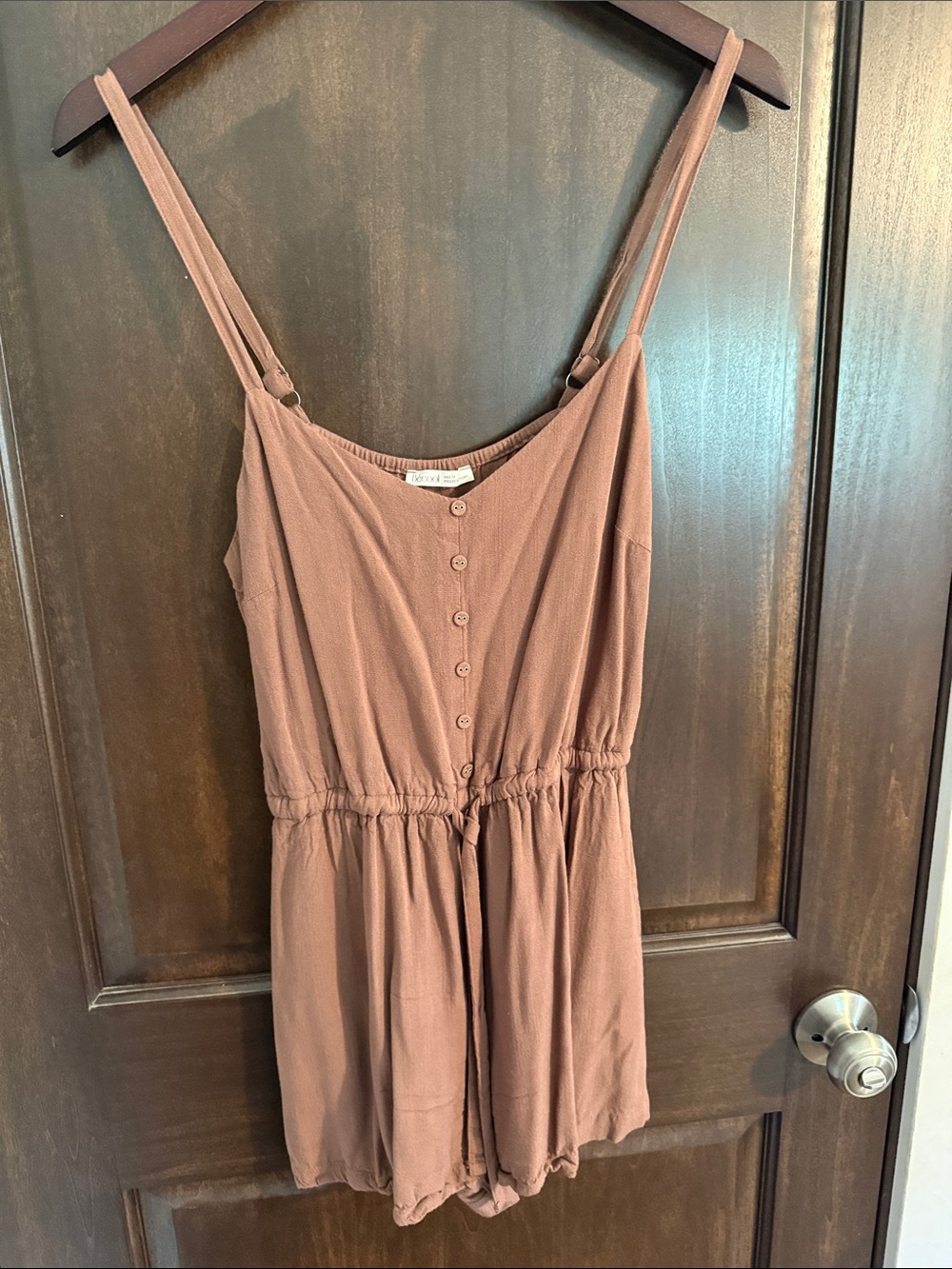 Sleeveless Button-Front Romper in Dusty Brown